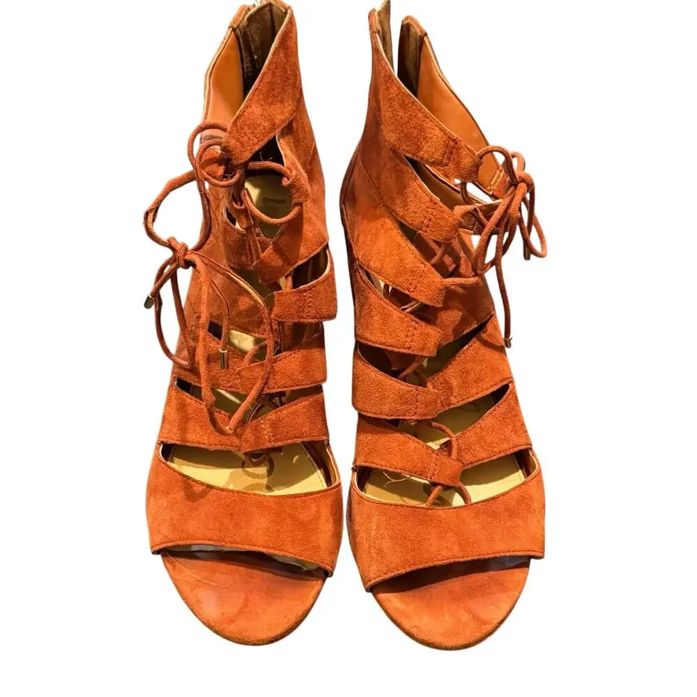 Sam Edelman Cinnamon Rust Santina Wedge Gladiator Lace Up Sandals Size 9.5
